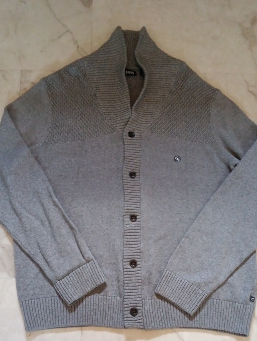 Chaps Gray Shawl Collar Button-Up Cardigan